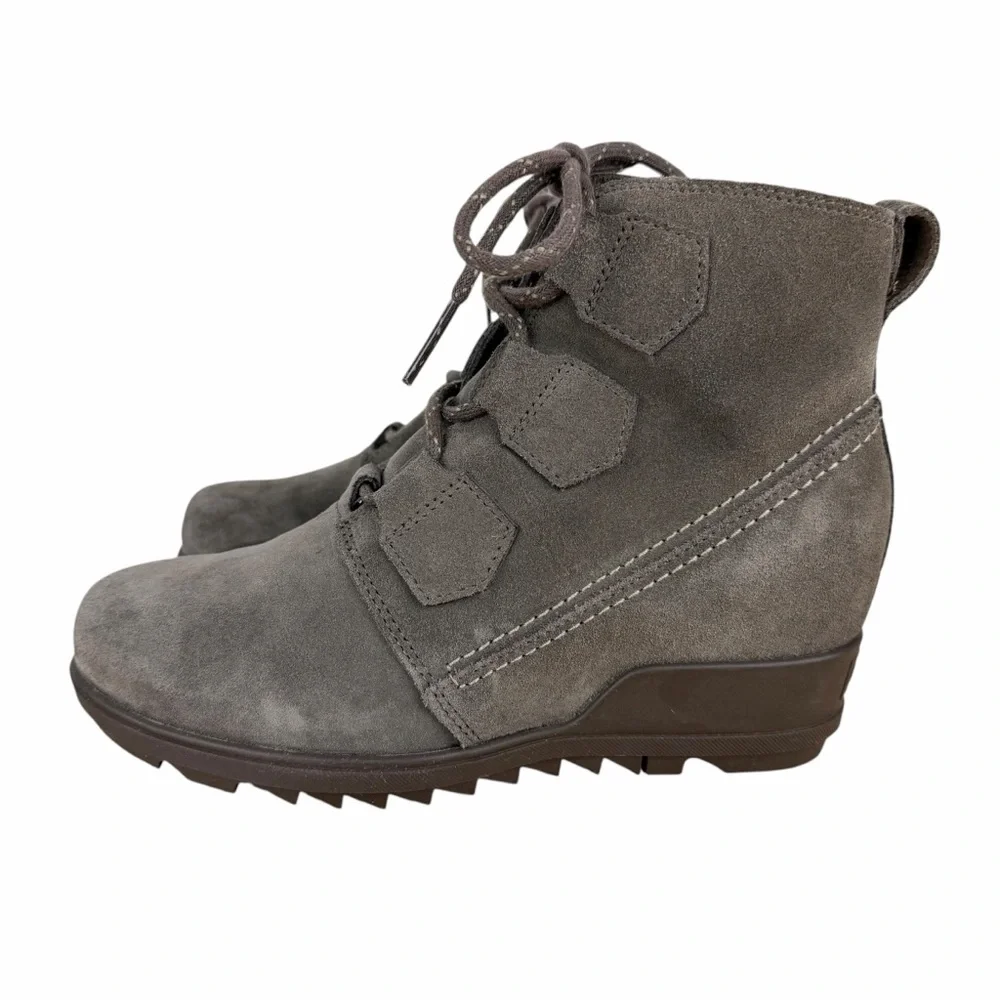 Sorel Evie Suede Lace-Up Wedge Boots Grey Size 7